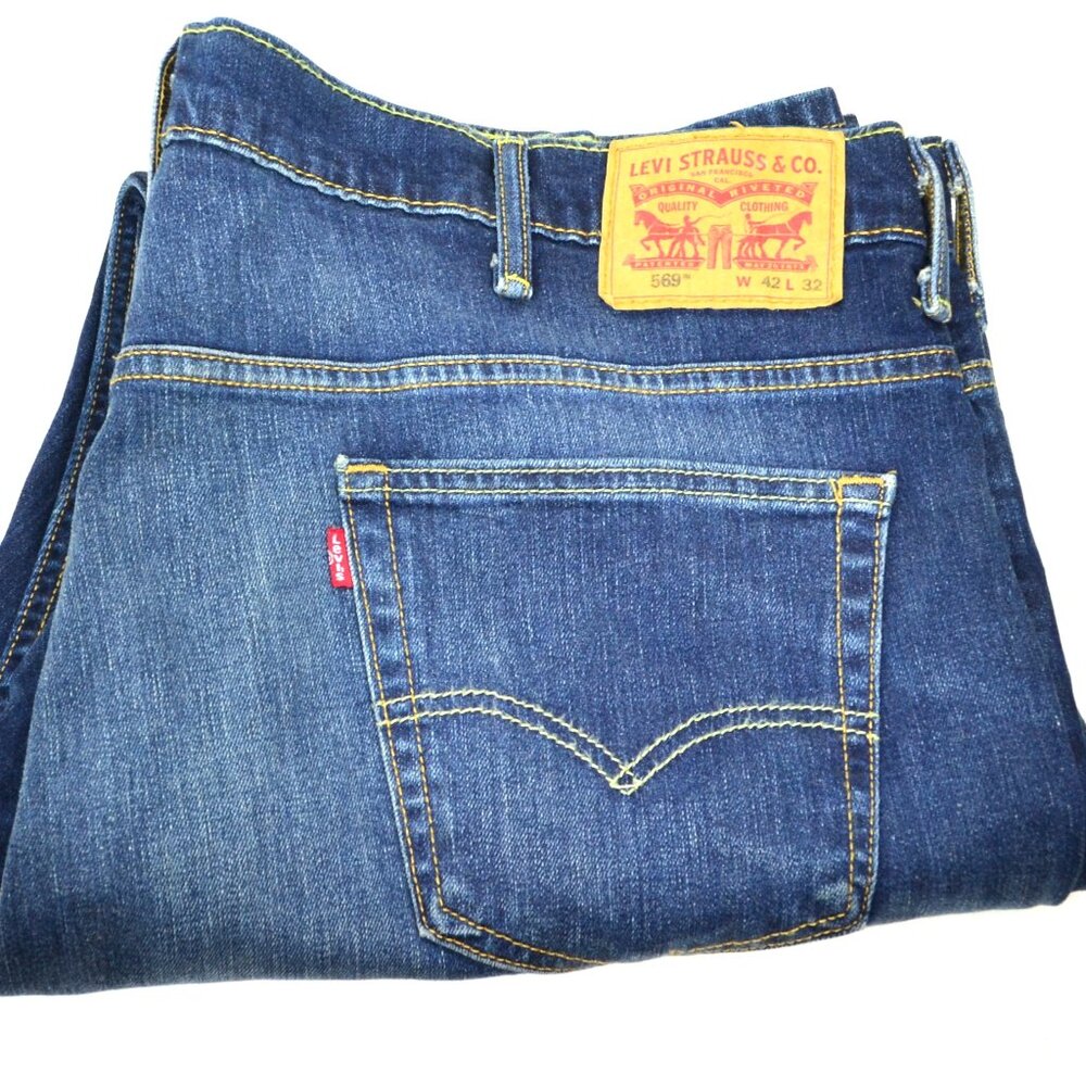Levi's 569 Men's Size W42 L32 Blue Relaxed Fit Dark Wash Denim Jeans